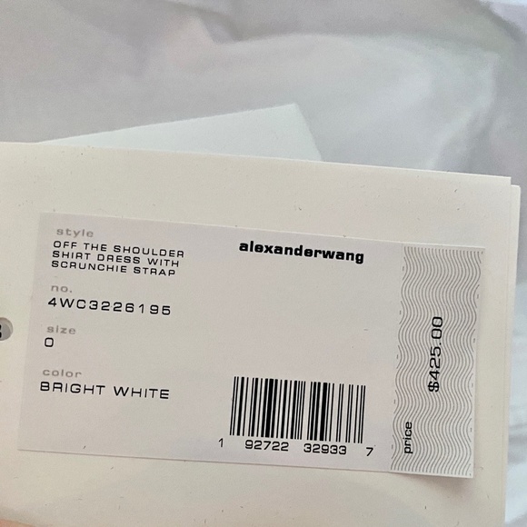 Alexander Wang Bright White Off-The-Shoulder Scrunchie Strap Shirt Sz Sm… - Picture 8 of 8